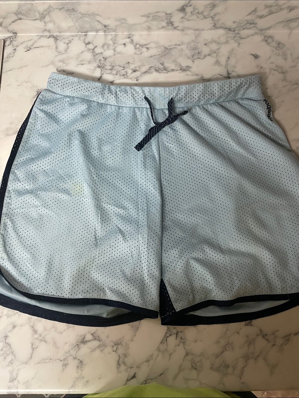 Reebok Light Blue Mesh Sport Shorts with Navy Hem